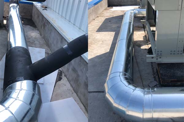 空調(diào)模塊機(jī)組保溫鐵皮施工中.jpg